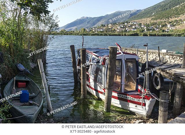 Traditional fishing boats on the Island of Nissi on Lake Pamvotidha, Ioannina, Epirus, northern Greece