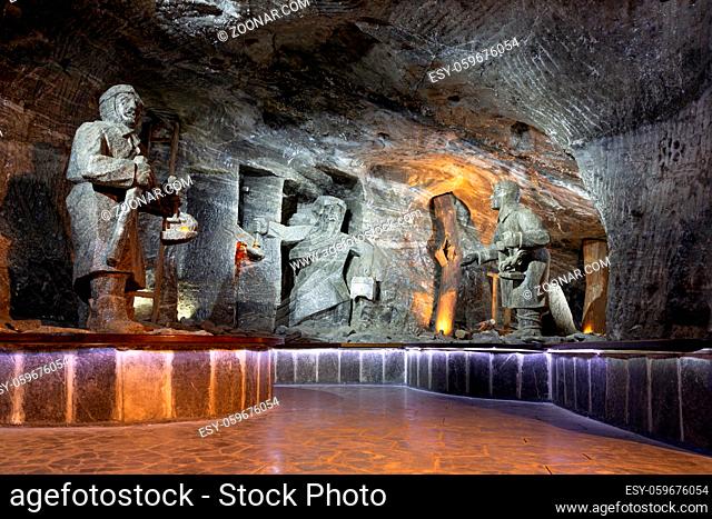 Wieliczka , Poland - May 14, 2019: Salt Statue in the Wieliczka Salt Mine, UNESCO World Heritage Site in the town of Wieliczka, southern Poland