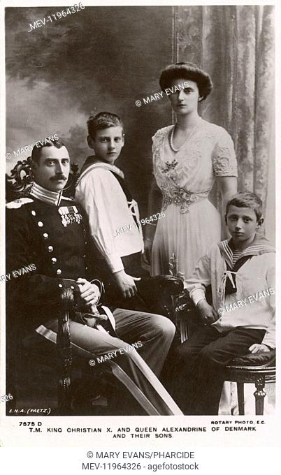 King Christian X of Denmark and Queen Alexandrine with their sons, Frederick and Knud