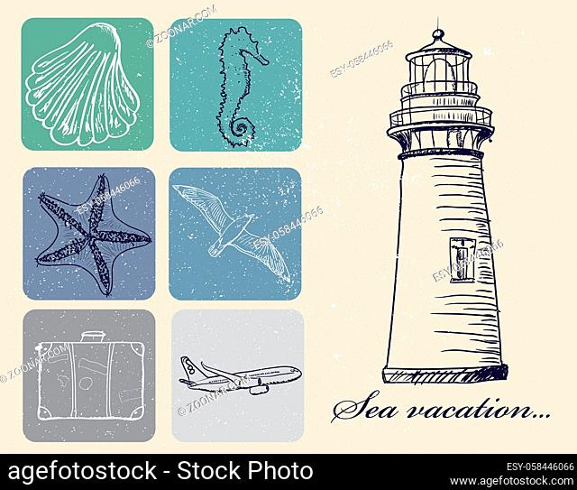 Vintage set of sea travel icons. Vector illustration EPS8