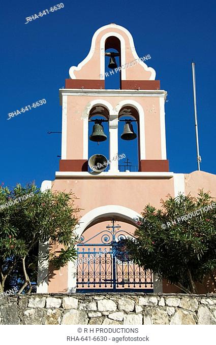 Church bell tower, Fiskardo, Kefalonia Cephalonia, Ionian Islands, Greece, Europe