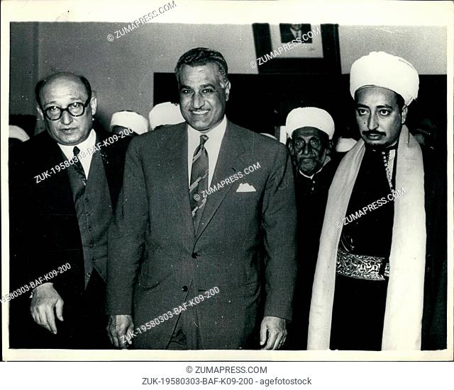 Mar. 03, 1958 - Yemeni Prince meets President Nasser - in Damascus.: President Nasser of Egypt - met Syrian leaders at the Guest Palace in Damascus - during his...