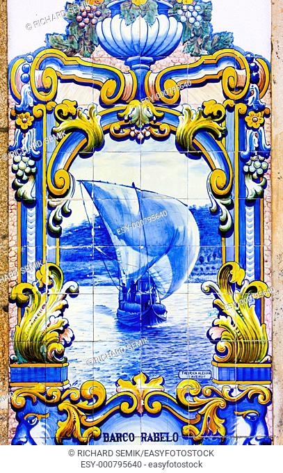 tiles azulejos at railway station of Pinhao, Douro Valley, Portugal