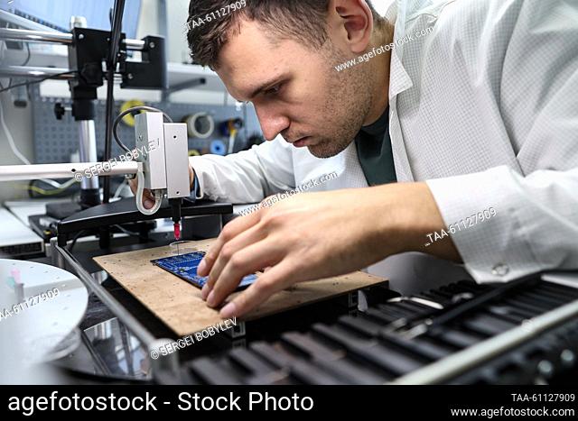 RUSSIA, MOSCOW - AUGUST 17, 2023: A man at work in the product start-up and debugging department of the Russian IT company Delta Computers