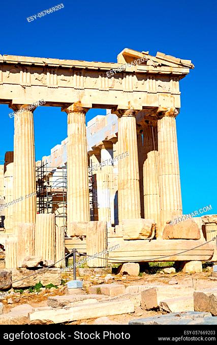 in greece  the old architecture and historical place parthenon     athens