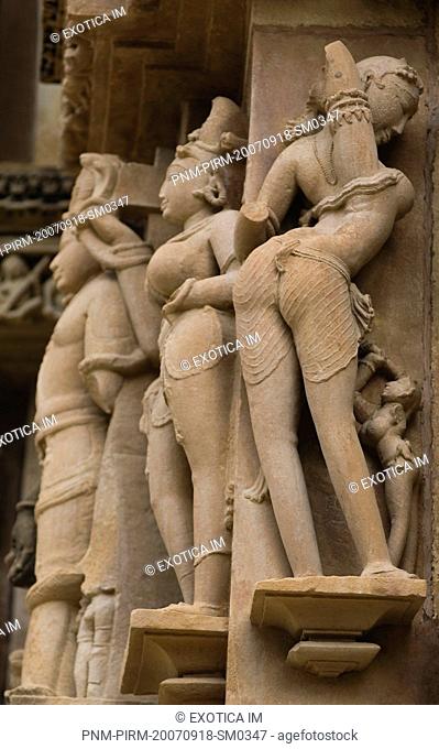 Sculptures detail of a temple, Lakshmana Temple, Khajuraho, Chhatarpur District, Madhya Pradesh, India