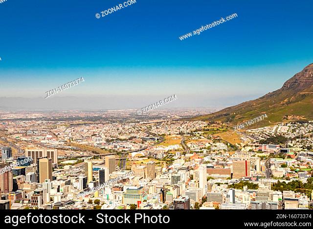 Cape Town, South Africa - October 15, 2019: Elevated view of Cape Town South Africa Central Business District and surrounds
