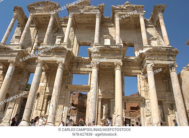 The façade of the Celsus Library building in Ephesus, Turkey