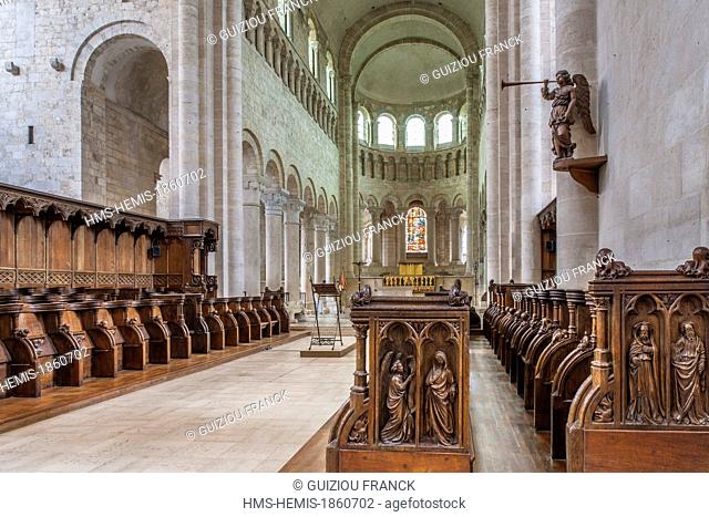 France, Loiret, Loire Valley listed as World Heritage by UNESCO, Saint Benoit sur Loire, the Benedictine Saint Benoit abbey or Fleury abbey, the stalls of 1413