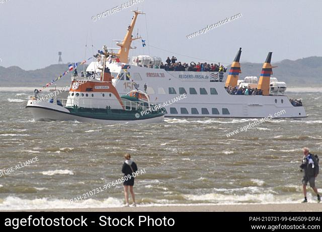 31 July 2021, Lower Saxony, Norderney: The former rescue cruiser ""Otto Schülke"" is returning to its former location - Norderney - after around 24 years as a...