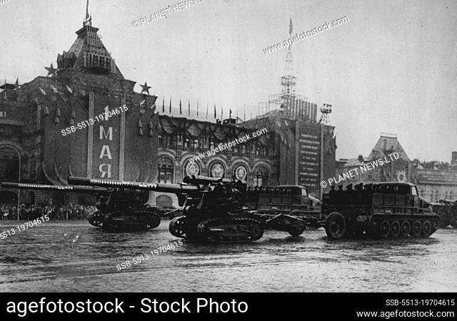 Soviet Forces On Parade -- This picture, according to the Russian caption which accompanied it, shows guns and military vehicles passing through Red Square