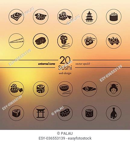 sushi modern icons for mobile interface on blurred background