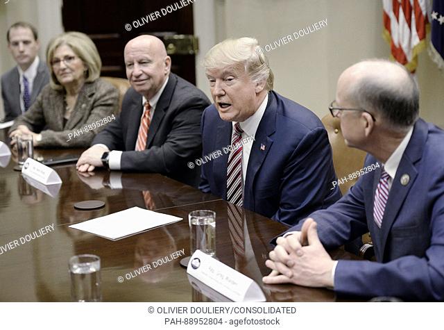 United States President Donald J. Trump speaks as US Representative Greg Walden (Republican of Oregon) Chairman of the US House Energy and Commerce Committee