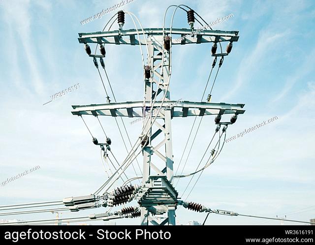 High voltage electricity or post pylon. Energy and technology concept