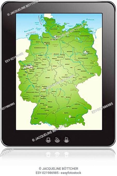 Karte von Deutschland als Navigationsgerät in Grün