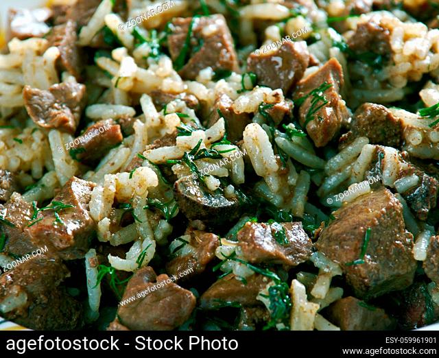 bahsh Uzbek pilaf - Green plovwith meat and liver