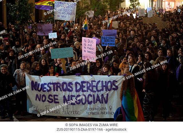 January 15, 2019 - Malaga, MALAGA, Spain - Women seen holding a banner during the protest..After the Andalusia regional elections and the entrance of the...