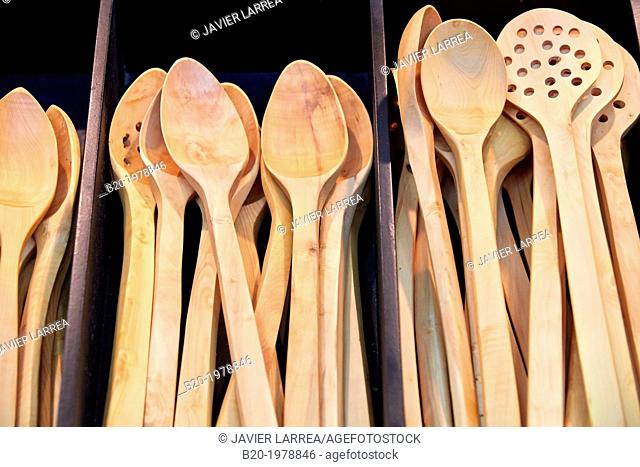 Wooden Cutlery, Bioterra, fair of organic products, green building, renewable energy and responsible consumption, Ficoba, Irun, Gipuzkoa, Basque Country, Spain