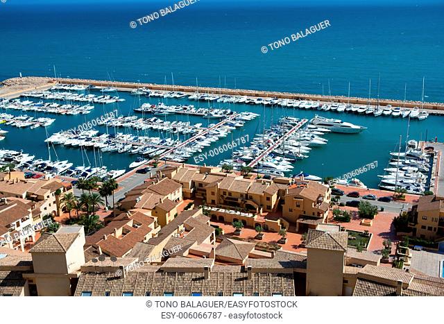 Moraira Club Nautico marina aerial view in Alicante Mediterranean sea of spain