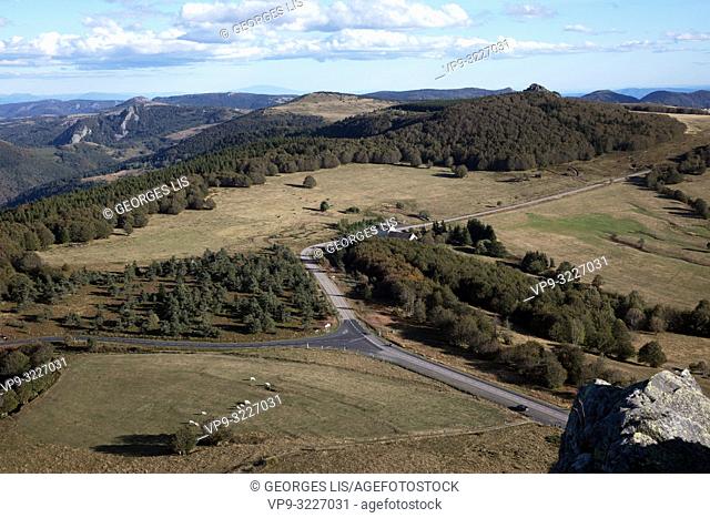 Point of view landscape from top of Mont Gerbier de Joncs Ardeche. France