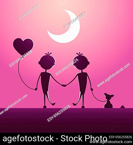 Moonlight walk to a lovers Stock Photos and Images | agefotostock