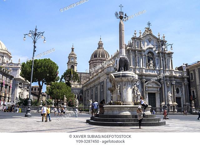 Duomo square, Saint Agathe Cathedral, U Liotru, Catania, Sicily, Italy