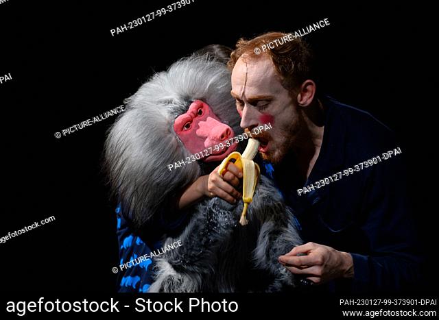 26 January 2023, Saxony-Anhalt, Magdeburg: Lennart Morgenstern rehearses a scene of the play ""What the rhinoceros saw when it looked on the other side of the...