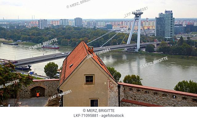 View from the Castle at the New Bridge at Bratislava (Pressburg) on the river Danube , Slovakia , Europe