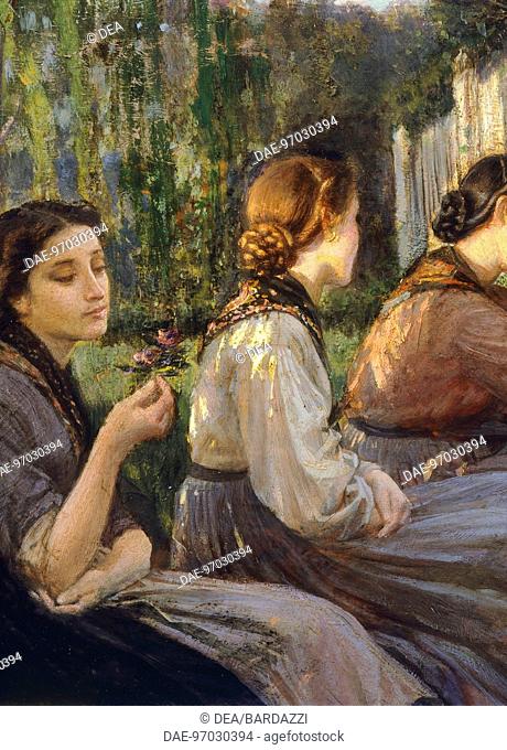 Confidences, 1868, by Cristiano Banti (1824-1904), oil, 16x30 cm. Detail.  Florence, Palazzo Pitti (Pitti Palace) Galleria D'Arte Moderna (Gallery Of Modern...