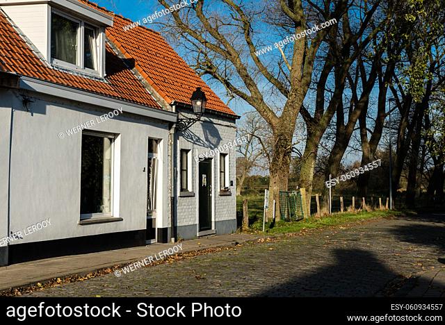 Lissewege, Flanders / Belgium: View over the old paved streets and houses