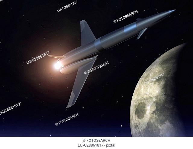 Imaginary space rocket, Illustration, CG, Low Angle View, Lens Flare