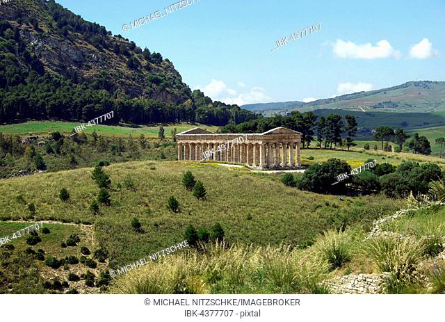 Ancient Temple of Segesta, landscape at Segesta, Province of Trapani, Sicily, Italy