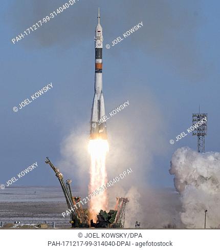 The Soyuz MS-07 rocket is launched with Expedition 54 Soyuz Commander Anton Shkaplerov of Roscosmos, flight engineer Scott Tingle of NASA