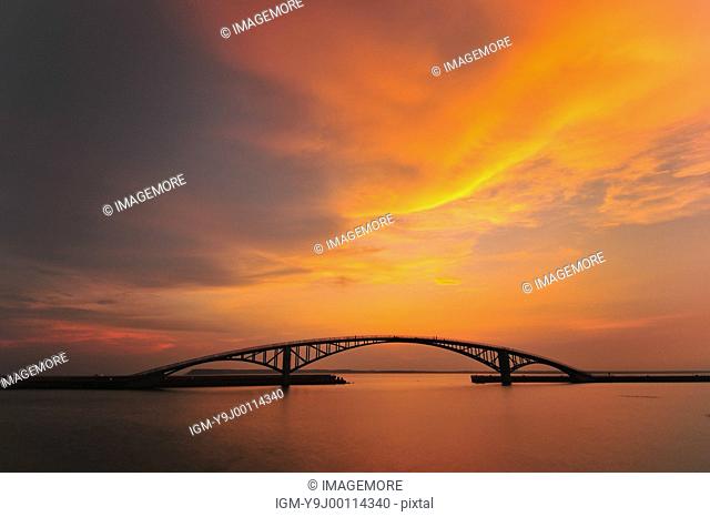 Magong City, Penghu, Taiwan, Asia, Caihong Bridge, Seascape, Sunset