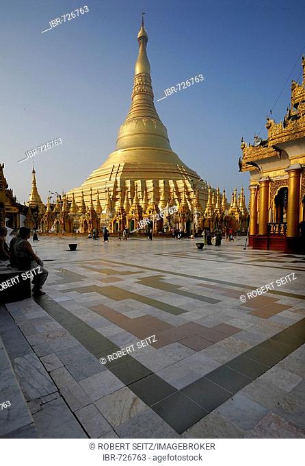 Shwedagon Pagoda in soft morning light, Yangon (Rangoon), Myanmar (Burma), Southeast Asia