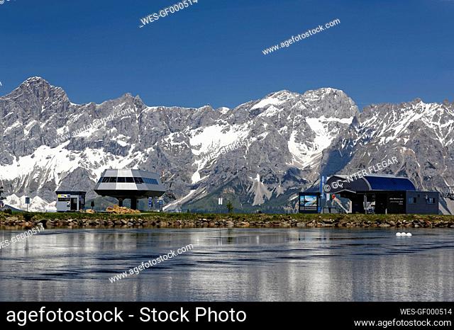 Austria, Styria, Liezen District, Mountain Station, Lake Reiteralm, View to Dachstein Mountain