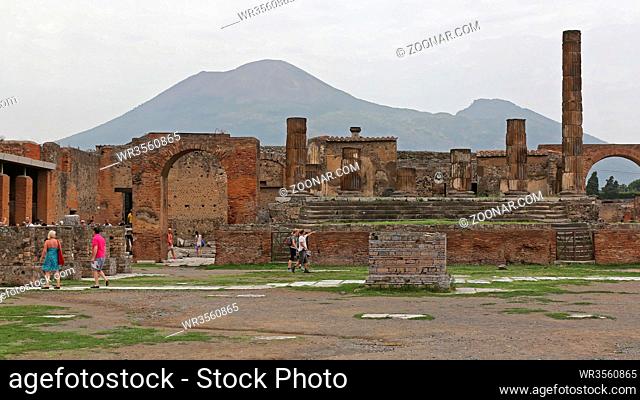 POMPEI, ITALY - JUNE 25, 2014: Ancient Roman Temple Ruins World Heritage Site in Pompei, Italy