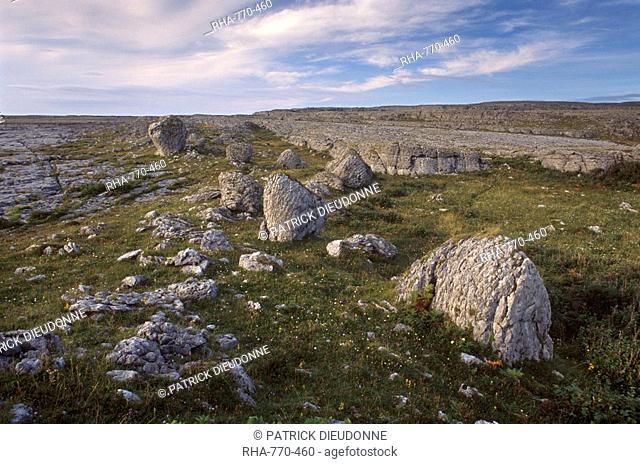 Limestone plateau, karstic landscape, Burren region, County Clare, Munster, Republic of Ireland, Europe