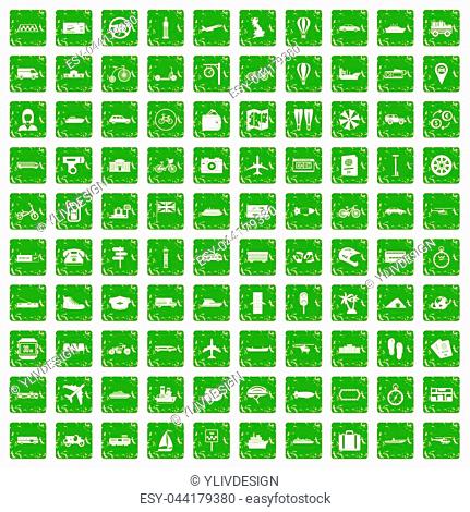 100 public transport icons set in grunge style green color isolated on white background illustration
