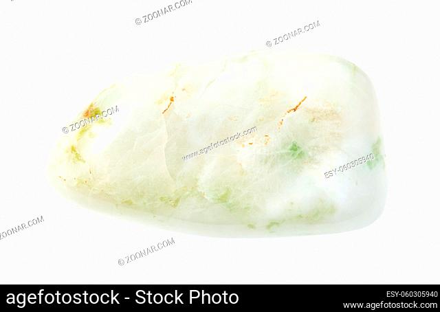 closeup of sample of natural mineral from geological collection - polished Vesuvianite gemstone isolated on white background