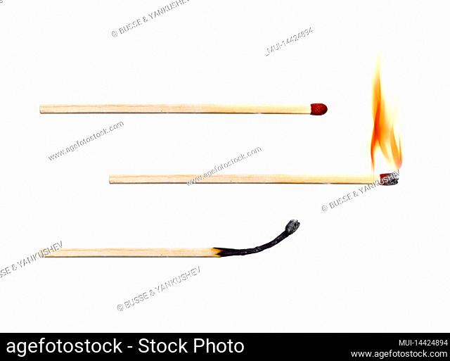 Burning match, new and burnt match