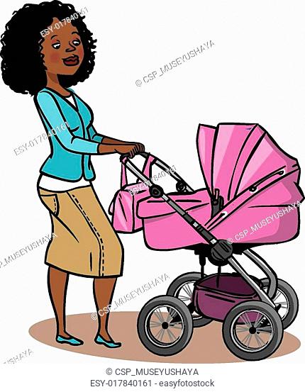 Funny cartoon mother with baby stroller. Vector illustration, Stock Vector,  Vector And Low Budget Royalty Free Image. Pic. ESY-030801868 | agefotostock
