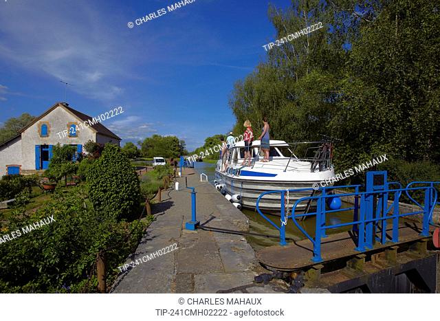 France, Burgundy, houseboat on the Canal du Nivernais