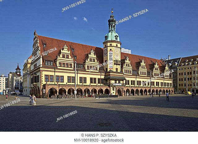 Market square with the Old Town Hall in Leipzig, Saxony, Germany, Europe