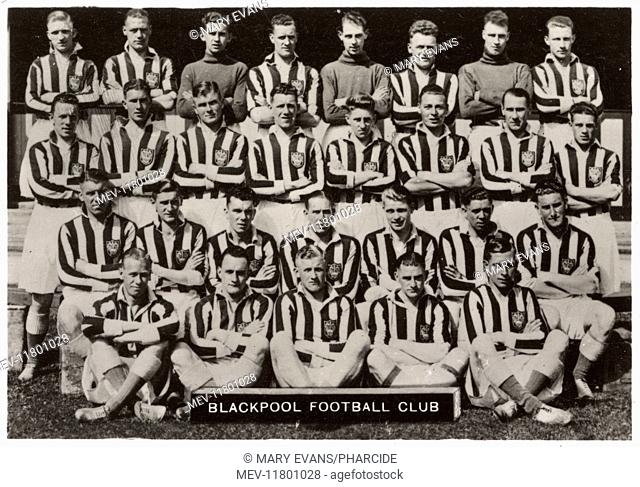 Blackpool FC football team 1936. Back row: Hall, Cardwell (Captain), Smith, Dougall, Roxburgh, Watson, Wallace, Witham. Third row: Hampson, Davidson, Carter
