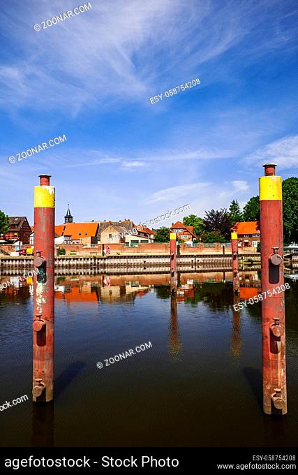 Harbour and outfall of River Aland, Schnackenburg, Lower Saxony, Germany