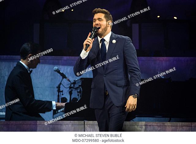 Canadian singer Michael Bublé performs live on stage at Mediolanum forum for the first italian date of his Love tour 2019