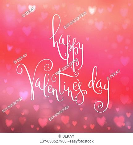 Square abstract blur pink background with heart-shaped lights over it and hand written Valentine's day greetings
