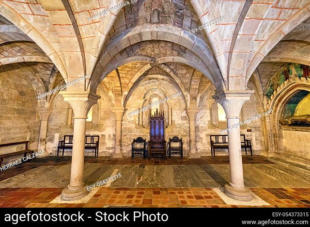 Aragon, Spain - August 11, 2019: Interior of famous cistercian monastery of Veruela, in Aragon, Spain