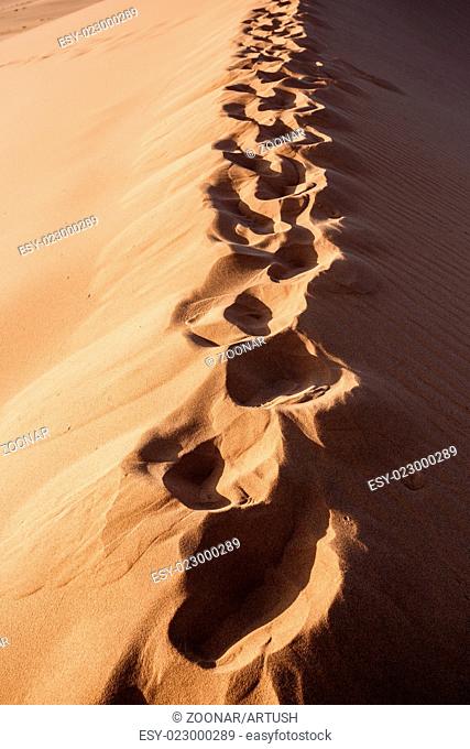 human footprints on dune in Hidden Vlei in Namib desert